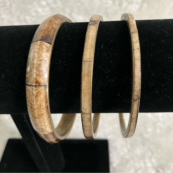 Vintage Brass & Stone Bangle Set - Picture 3 of 9